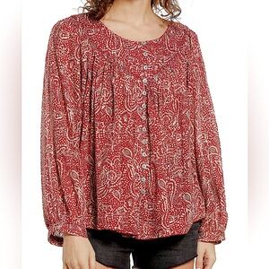 FREE PEOPLE Cool Meadow Print Top Sweet Cranberry